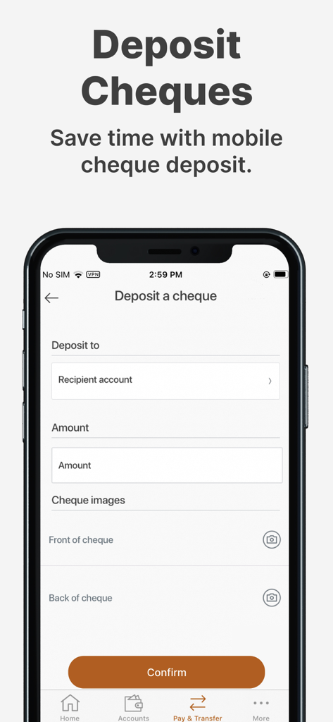 Alterna Savings Mobile Banking - Alterna Savings mobile app interface for depositing cheques showing fields for recipient account amount and cheque images