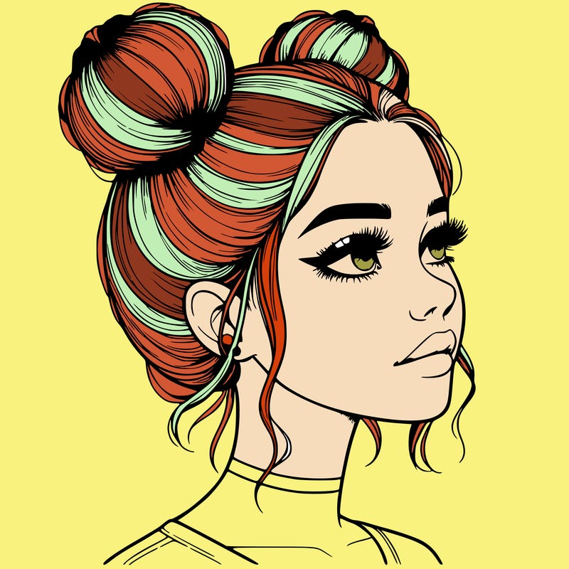 realistic girl with buns on the top of her head