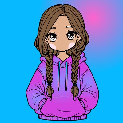 a realistic girl with a oversized hoodie and she has braids