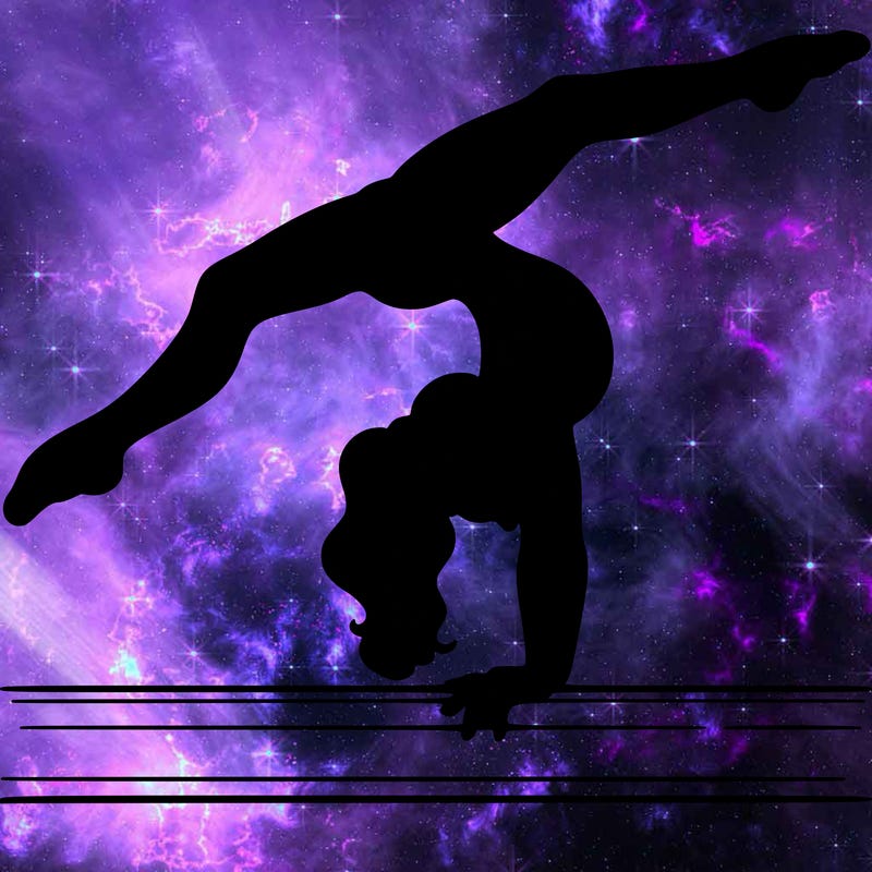 gymnast doing split handstand on a beam