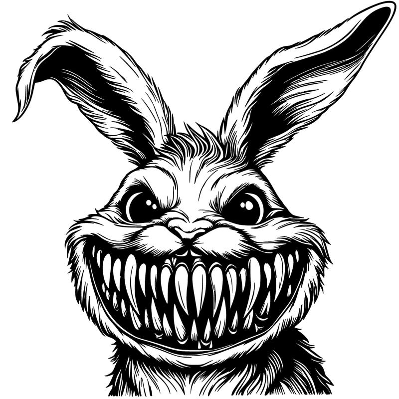 a realistic scary rabbit with sharp teeth