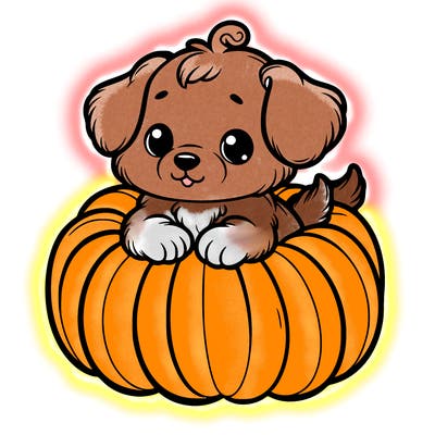cute little puppy in a pumpkin