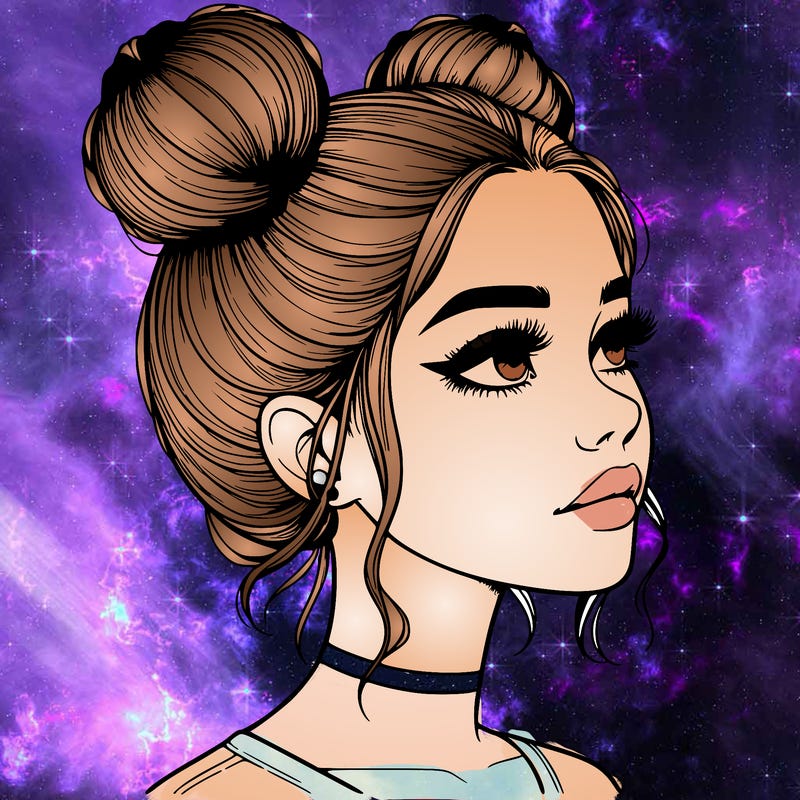 realistic girl with buns on the top of her head