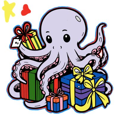 an octopus wrapping gifts