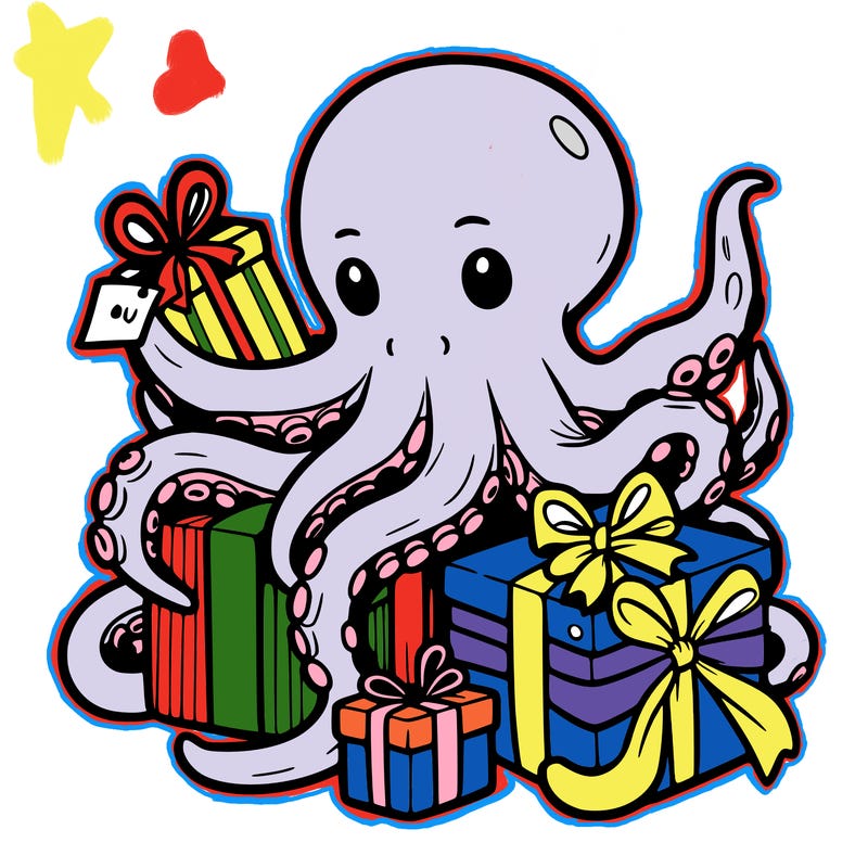 an octopus wrapping gifts