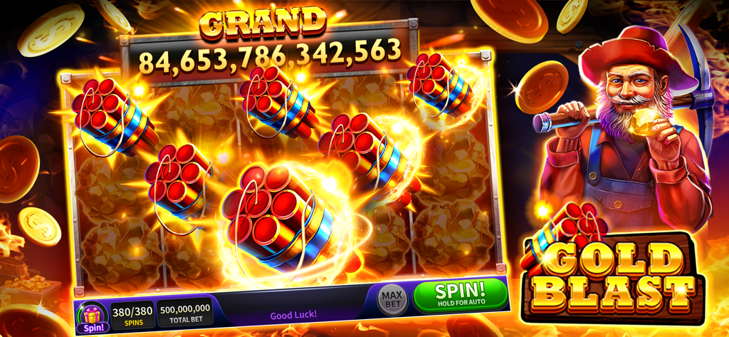House of Slots - Casino Games - Gold Blast slot machine game featuring a mining theme and a massive jackpot