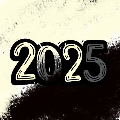 one line scrawled numbers sketch design “2025”