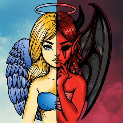realistic angel half demon