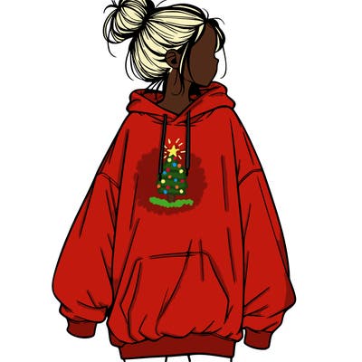 realistic girl with a oversized sweatshirt on and a bun
