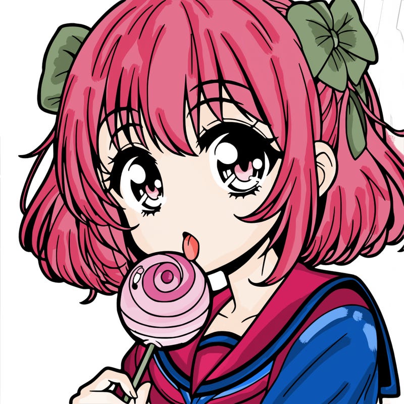 anime girl with a lollipop in there mouth