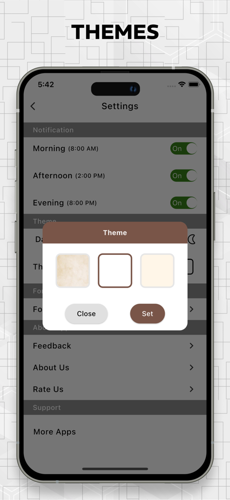 La Biblia de las Américas LBLA - Themes selection popup and notification settings in the La Biblia de las Américas LBLA app