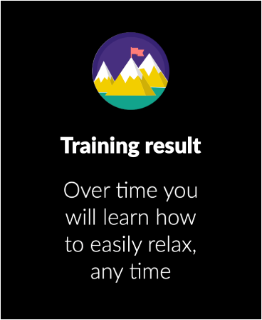 Hertz. - An anxiety treatment. - Training result screen from the Hertz anxiety app showing a mountain icon and a message about learning to relax