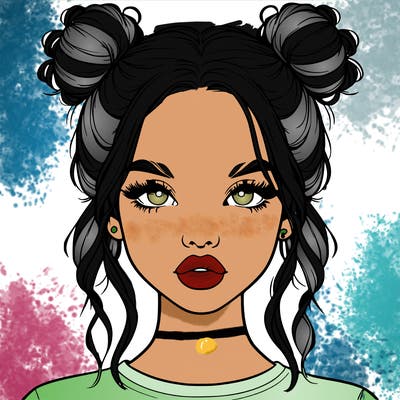 realistic girl with two buns in hair and lips