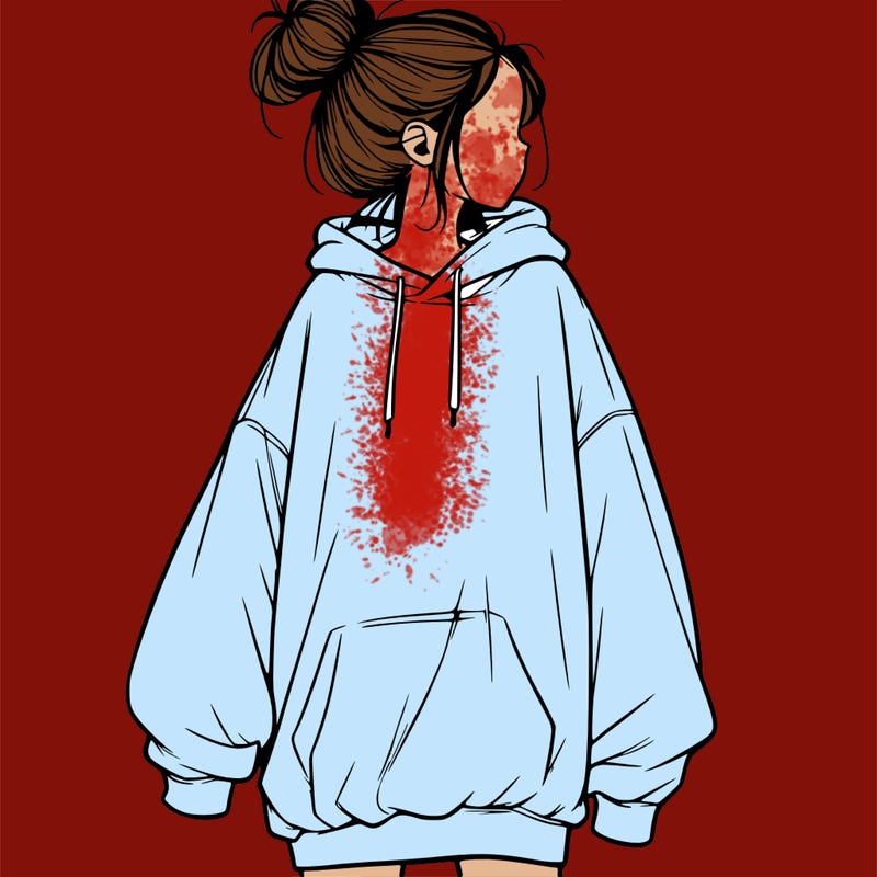 realistic girl with a oversized sweatshirt on and a bun