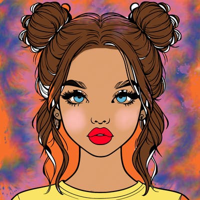 realistic girl with two buns in hair and lips
