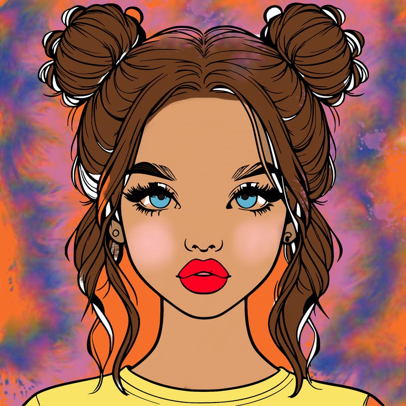realistic girl with two buns in hair and lips