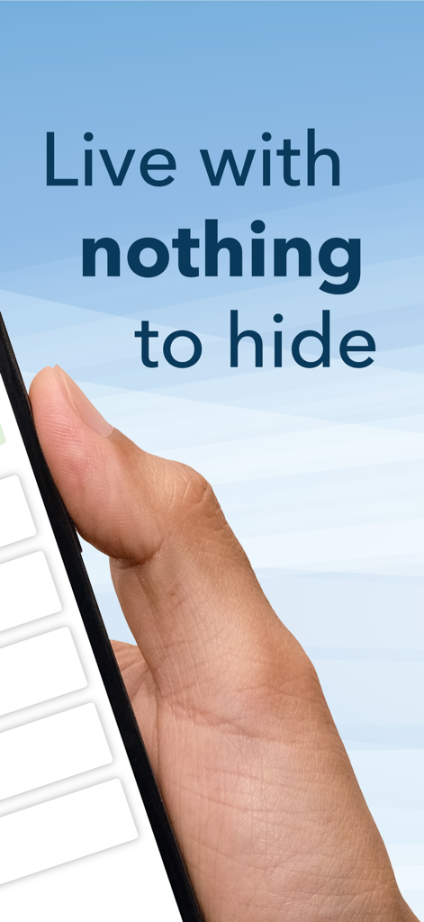 Accountable2You Monitoring - A hand holding a smartphone with the text Live with nothing to hide displayed on the screen