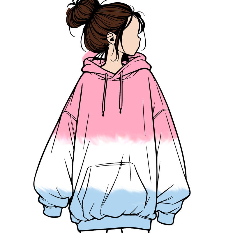 realistic girl with a oversized sweatshirt on and a bun