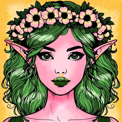 realistic female elf with flower crown