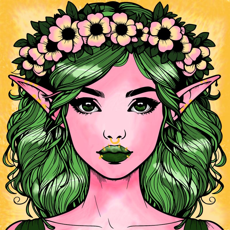 realistic female elf with flower crown