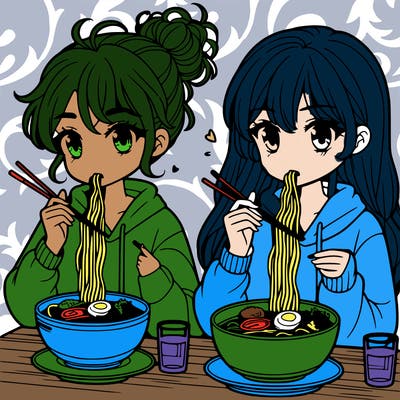 girls eating ramen