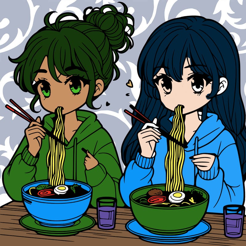 girls eating ramen