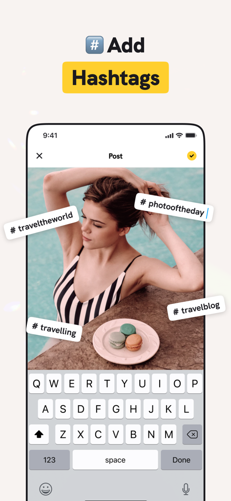 Adding hashtags to an Instagram post preview in the InView feed planning app interface