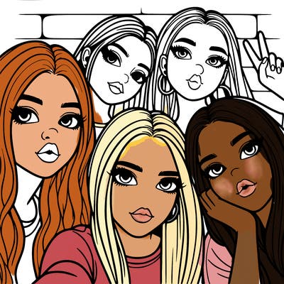 group of teen girls friends y2k up close in a selfie