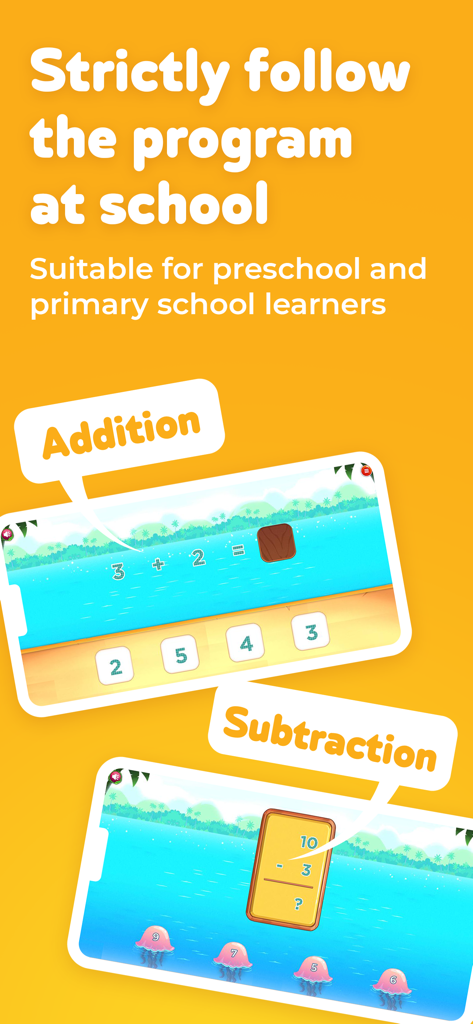 Interactive addition and subtraction math games for preschool and primary school children