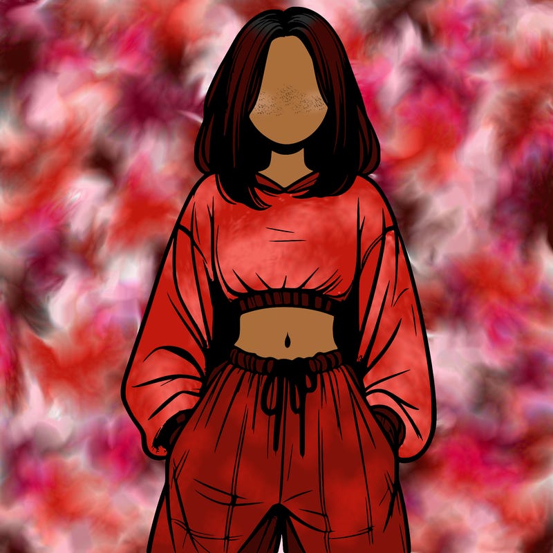 realistic girl faceless with baggy pants and a crop top