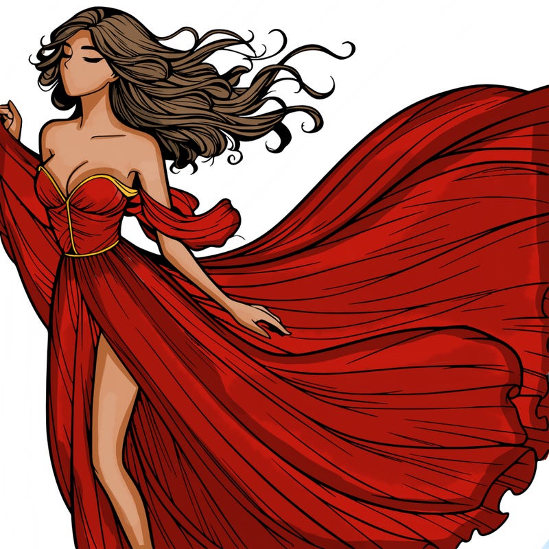 realistic woman in dress flowing the the wind