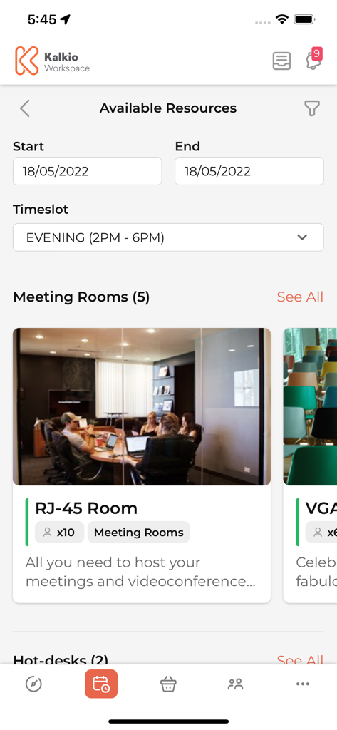 Passport by Nexudus - Interface of Passport by Nexudus app for booking meeting rooms in a coworking space.