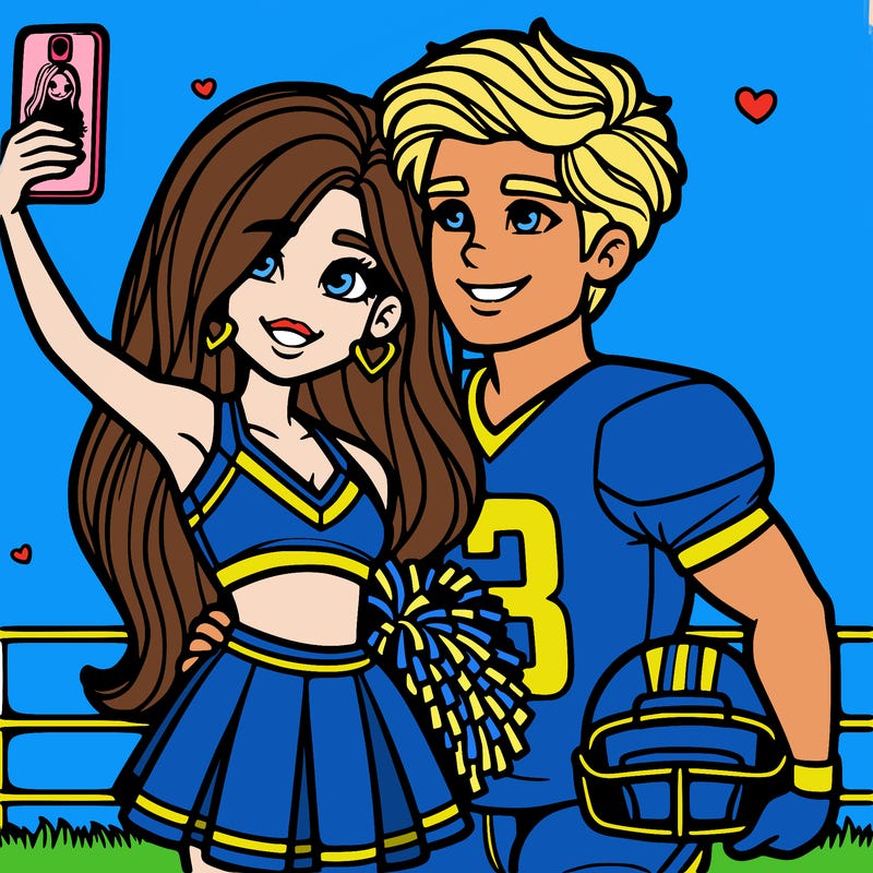 cheerleader girlfriend and football player boyfriend posing for a photo football at a game