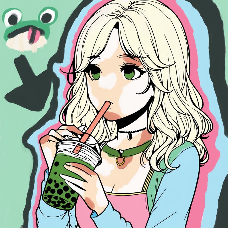realistic girl drinking boba tea