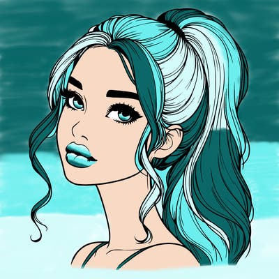realistic girl with a ponytail on her hair and lips