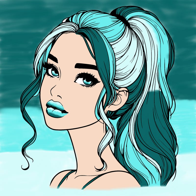 realistic girl with a ponytail on her hair and lips