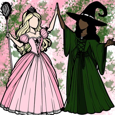 detailed realistic split of a princess and a witch