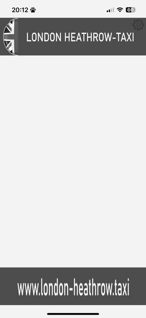 Digitale Flughafen-Namensschild-Oberfläche für professionelle Taxi- und Chauffeurdienste, die die London Heathrow-Markenidentität anzeigt.