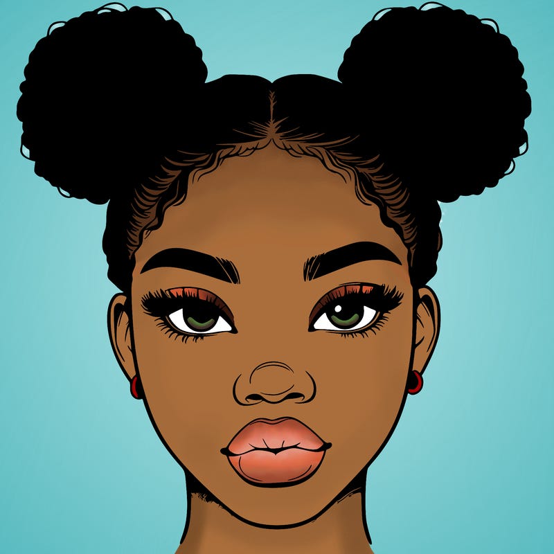 realistic black woman with two buns