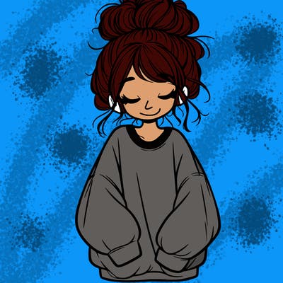 girl with baggy sweatshirt and messy bun