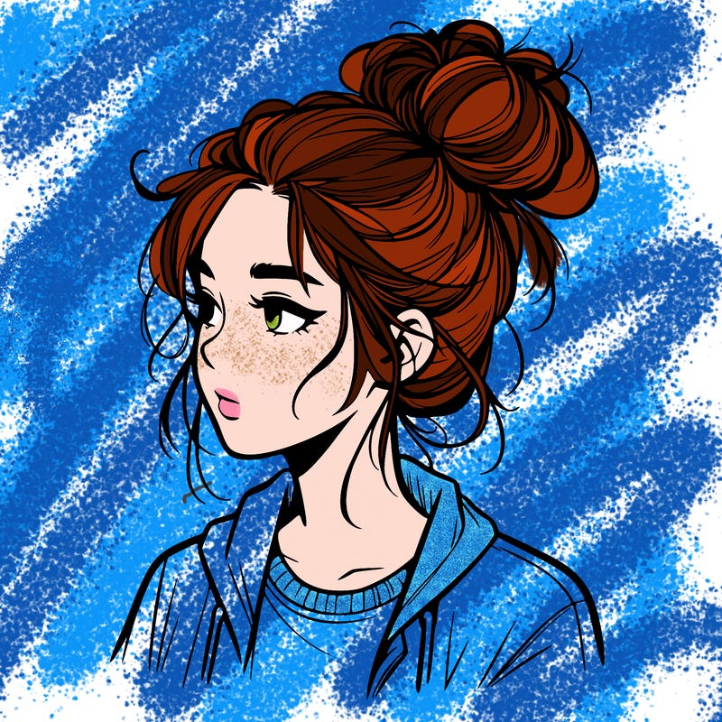realistic teenage girl with a messy bun