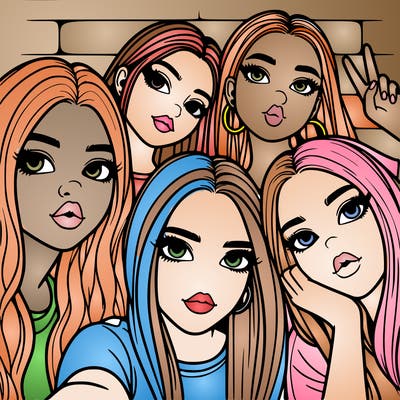 group of teen girls friends y2k up close in a selfie