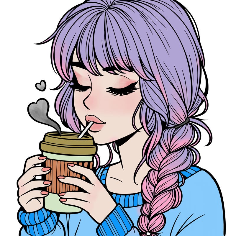 realistic girl drinking coffee