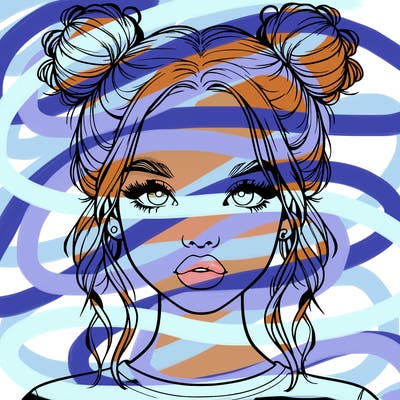 realistic girl with two buns in hair and lips