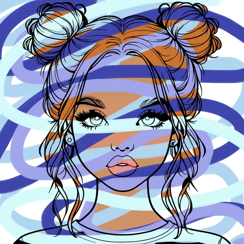 realistic girl with two buns in hair and lips