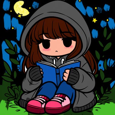 girl in oversized hoodie reading a book