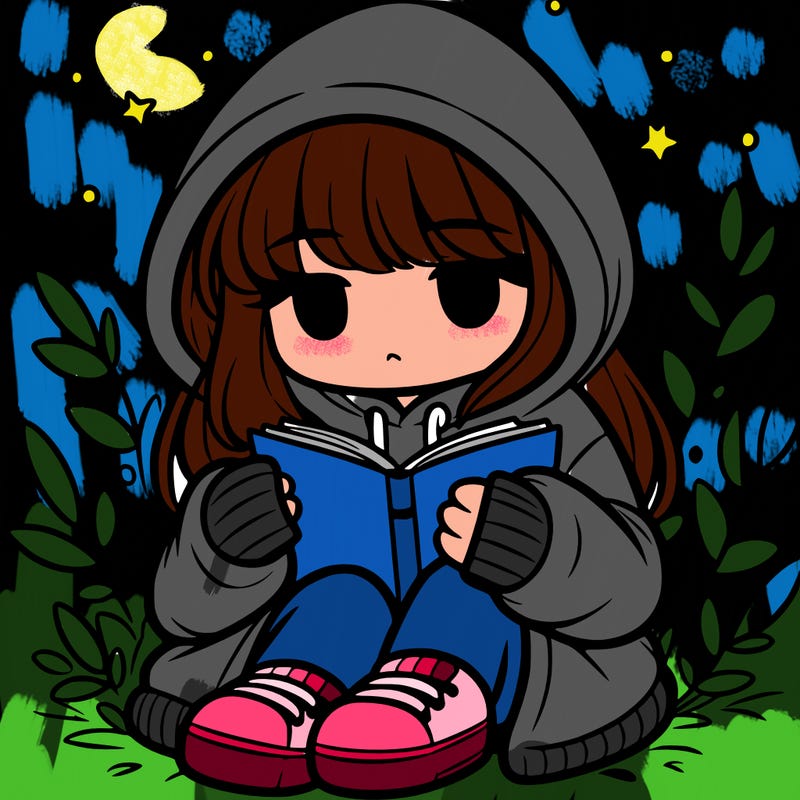 girl in oversized hoodie reading a book