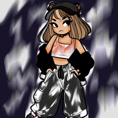 girl in crop top and baggy pants