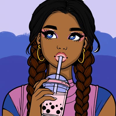 realistic girl with braided hair drinking boba