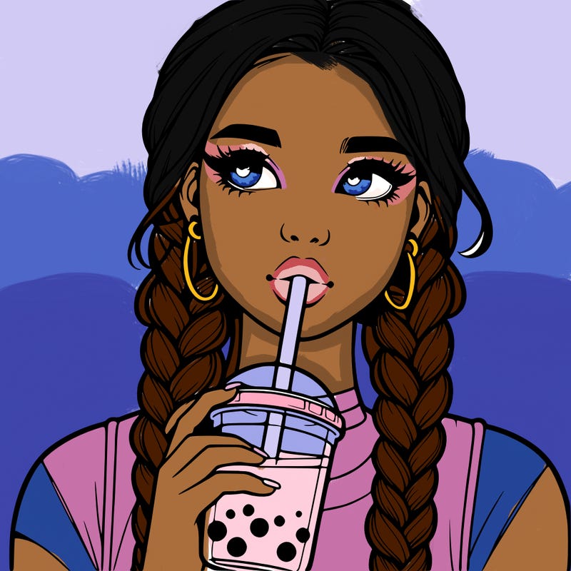 realistic girl with braided hair drinking boba